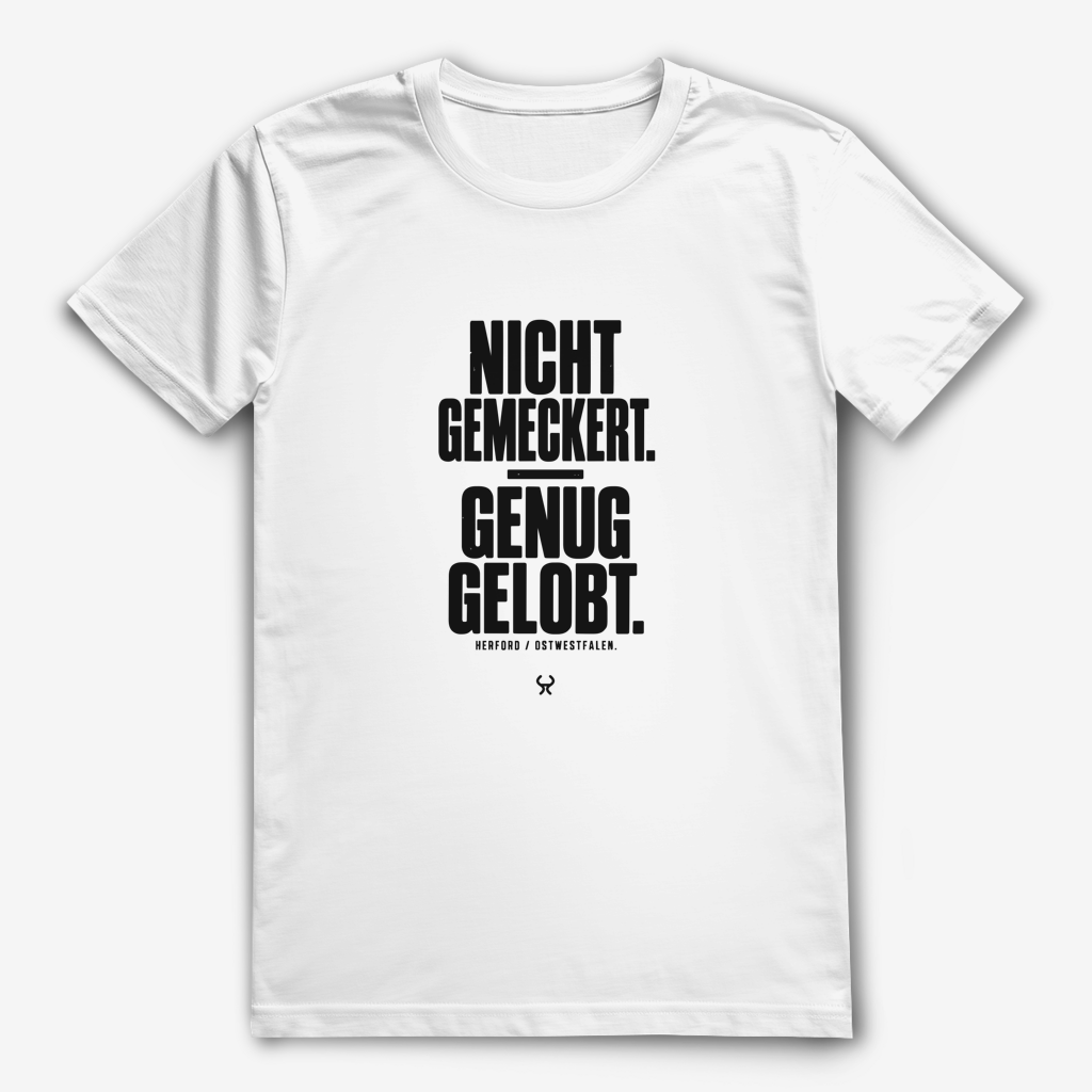 Nicht gemeckert. Genug gelobt. – Herford Bio-Shirt – White / XS